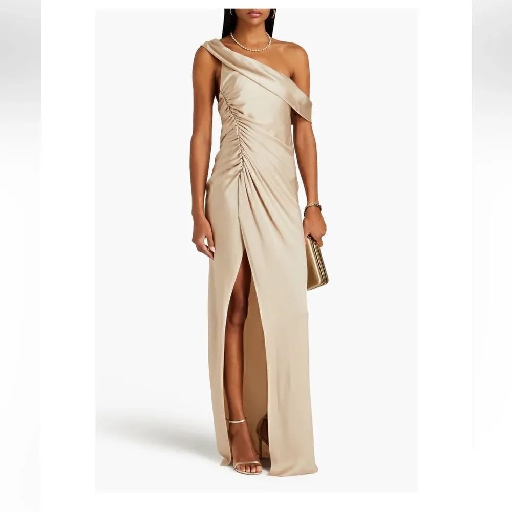 Jonathan Simkhai Sahar one-shoulder ruched satin-crepe gown NWT Size 0